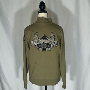Harley Davidson • Jacket Sweater Women's Green Full Zip Rhinestone Size M Y2K